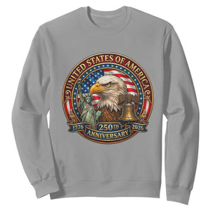 USA 250th Anniversary Emblem 1776 2026 Sweatshirt Patriotic Seal with Bald Eagle Liberty Bell Statue of Liberty TS02 Sport Gray Print Your Wear