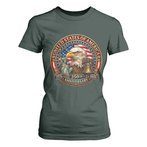 USA 250th Anniversary Emblem 1776 2026 T Shirt For Women Patriotic Seal with Bald Eagle Liberty Bell Statue of Liberty TS02 Dark Forest Green Print Your Wear