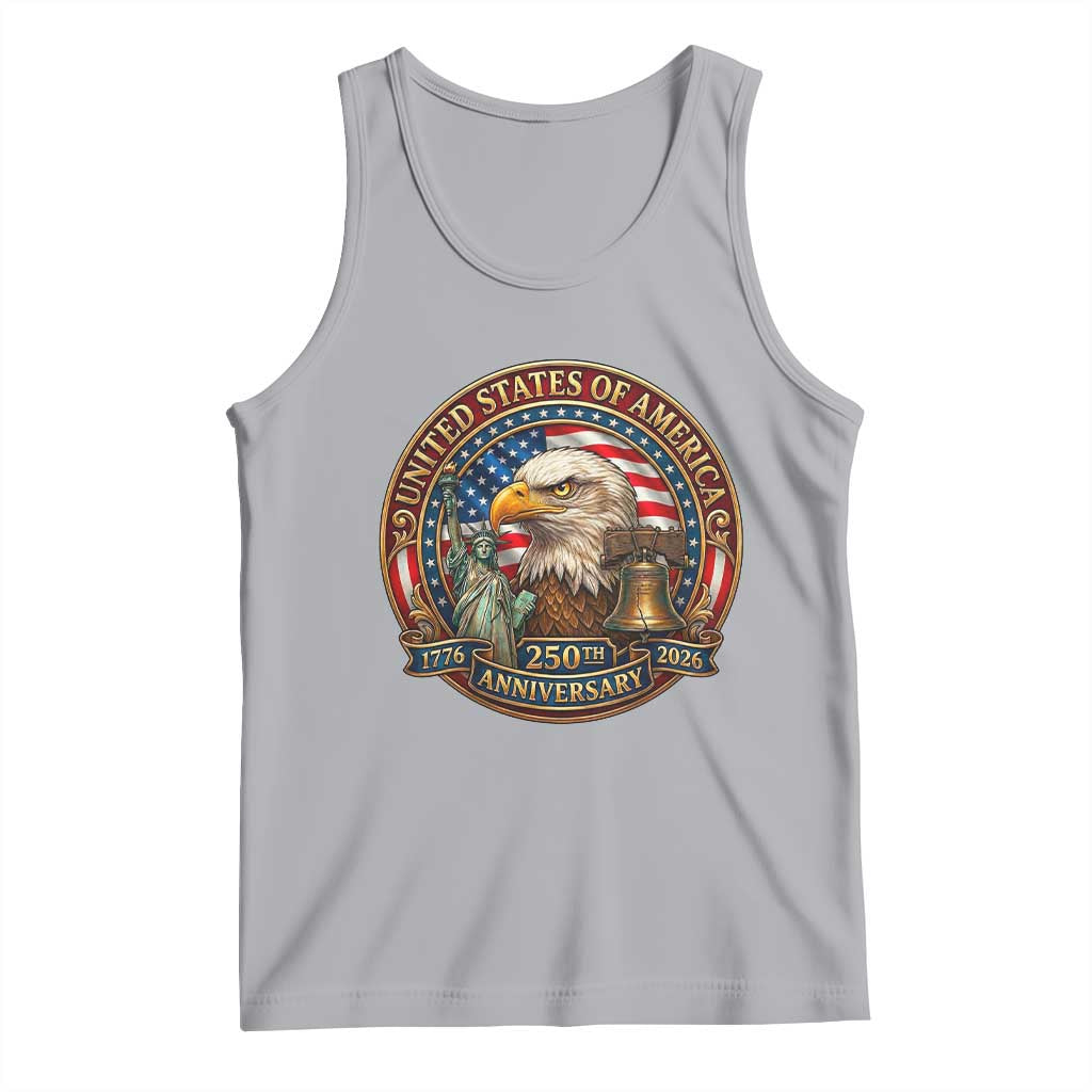 USA 250th Anniversary Emblem 1776 2026 Tank Top Patriotic Seal with Bald Eagle Liberty Bell Statue of Liberty TS02 Athletic Heather Print Your Wear