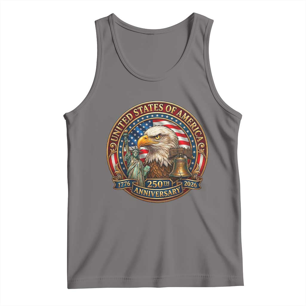 USA 250th Anniversary Emblem 1776 2026 Tank Top Patriotic Seal with Bald Eagle Liberty Bell Statue of Liberty TS02 Deep Heather Print Your Wear