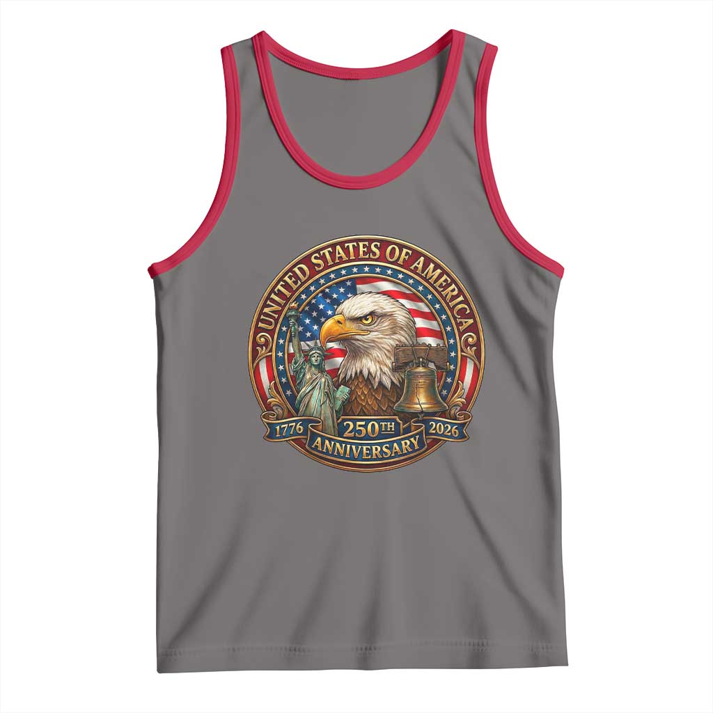 USA 250th Anniversary Emblem 1776 2026 Tank Top Patriotic Seal with Bald Eagle Liberty Bell Statue of Liberty TS02 Deep Heather Red Print Your Wear