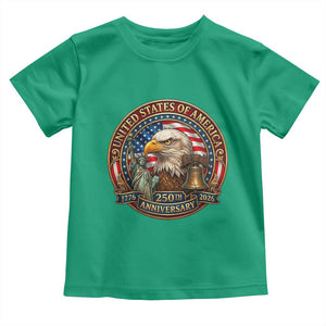 USA 250th Anniversary Emblem 1776 2026 Toddler T Shirt Patriotic Seal with Bald Eagle Liberty Bell Statue of Liberty TS02 Irish Green Print Your Wear