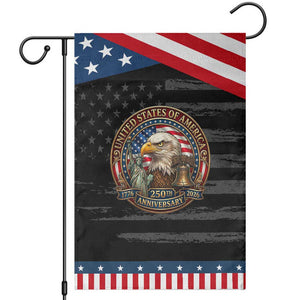 USA 250th Anniversary Emblem 1776 2026 Garden Flag Patriotic Seal with Bald Eagle Liberty Bell Statue of Liberty TS02 Distressed Black Blue Print Your Wear