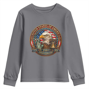 USA 250th Anniversary Emblem 1776 2026 Youth Sweatshirt Patriotic Seal with Bald Eagle Liberty Bell Statue of Liberty TS02 Charcoal Print Your Wear