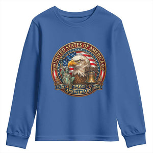 USA 250th Anniversary Emblem 1776 2026 Youth Sweatshirt Patriotic Seal with Bald Eagle Liberty Bell Statue of Liberty TS02 Royal Blue Print Your Wear