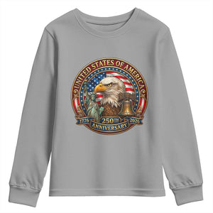 USA 250th Anniversary Emblem 1776 2026 Youth Sweatshirt Patriotic Seal with Bald Eagle Liberty Bell Statue of Liberty TS02 Sport Gray Print Your Wear