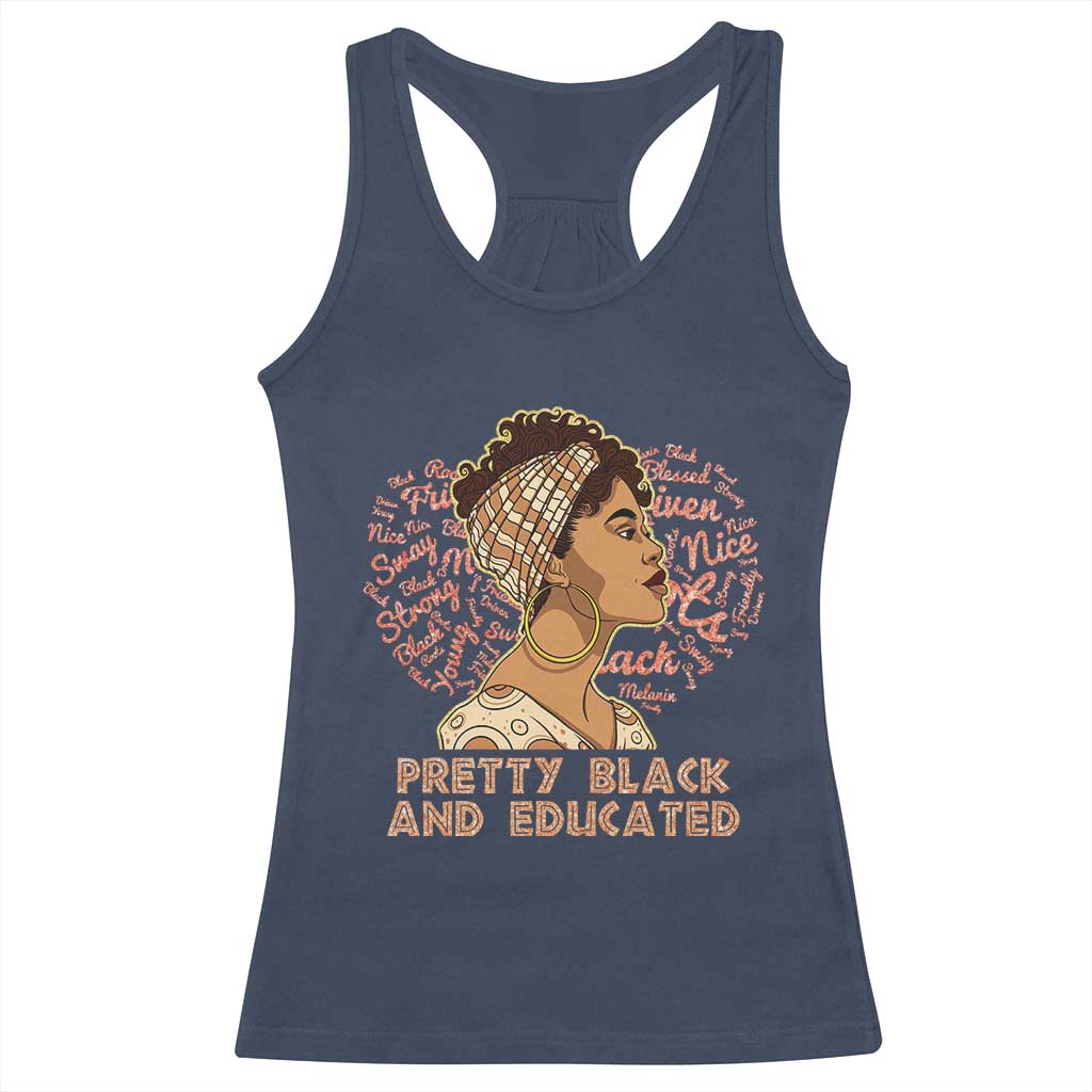 Afro Melanin Woman Racerback Tank Top Pretty Black And Educated African American Pride TS02 Navy Print Your Wear