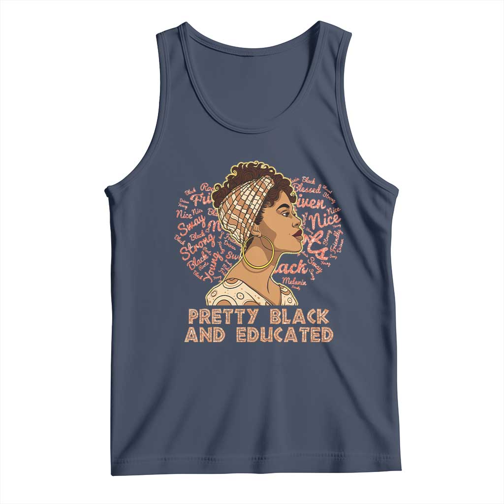 Afro Melanin Woman Tank Top Pretty Black And Educated African American Pride TS02 Navy Print Your Wear