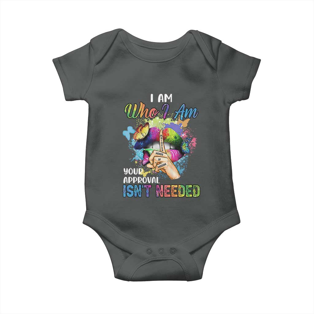 Black Queen Baby Onesie I Am Who I Am Your Approval Isn't Needed Colorful Butterflies TS02 Dark Heather Print Your Wear