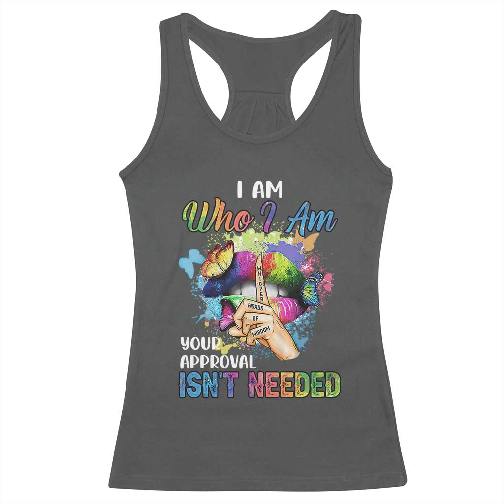 Black Queen Racerback Tank Top I Am Who I Am Your Approval Isn't Needed Colorful Butterflies TS02 Dark Heather Print Your Wear
