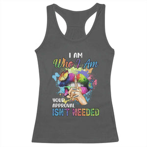 Black Queen Racerback Tank Top I Am Who I Am Your Approval Isn't Needed Colorful Butterflies TS02 Dark Heather Print Your Wear