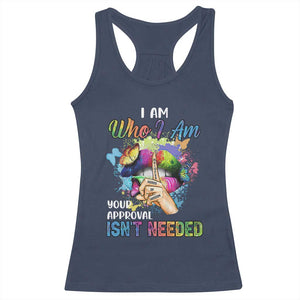 Black Queen Racerback Tank Top I Am Who I Am Your Approval Isn't Needed Colorful Butterflies TS02 Navy Print Your Wear