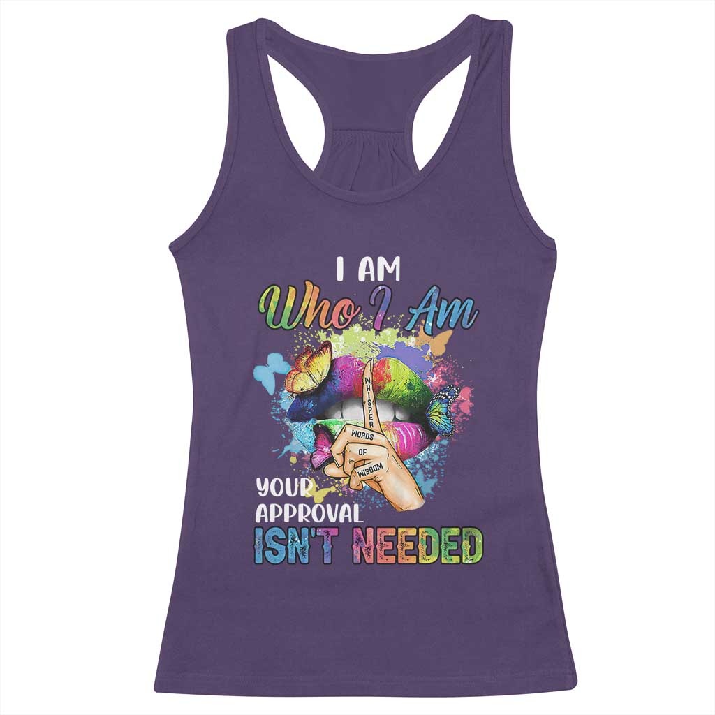 Black Queen Racerback Tank Top I Am Who I Am Your Approval Isn't Needed Colorful Butterflies TS02 Purple Print Your Wear