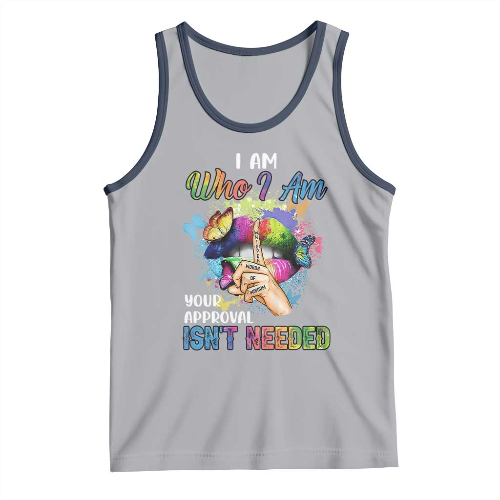 Black Queen Tank Top I Am Who I Am Your Approval Isn't Needed Colorful Butterflies TS02 Athletic Heather Navy Print Your Wear