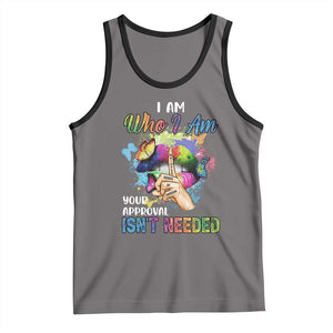 Black Queen Tank Top I Am Who I Am Your Approval Isn't Needed Colorful Butterflies TS02 Deep Heather Black Print Your Wear
