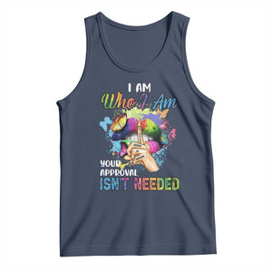 Black Queen Tank Top I Am Who I Am Your Approval Isn't Needed Colorful Butterflies TS02 Navy Print Your Wear