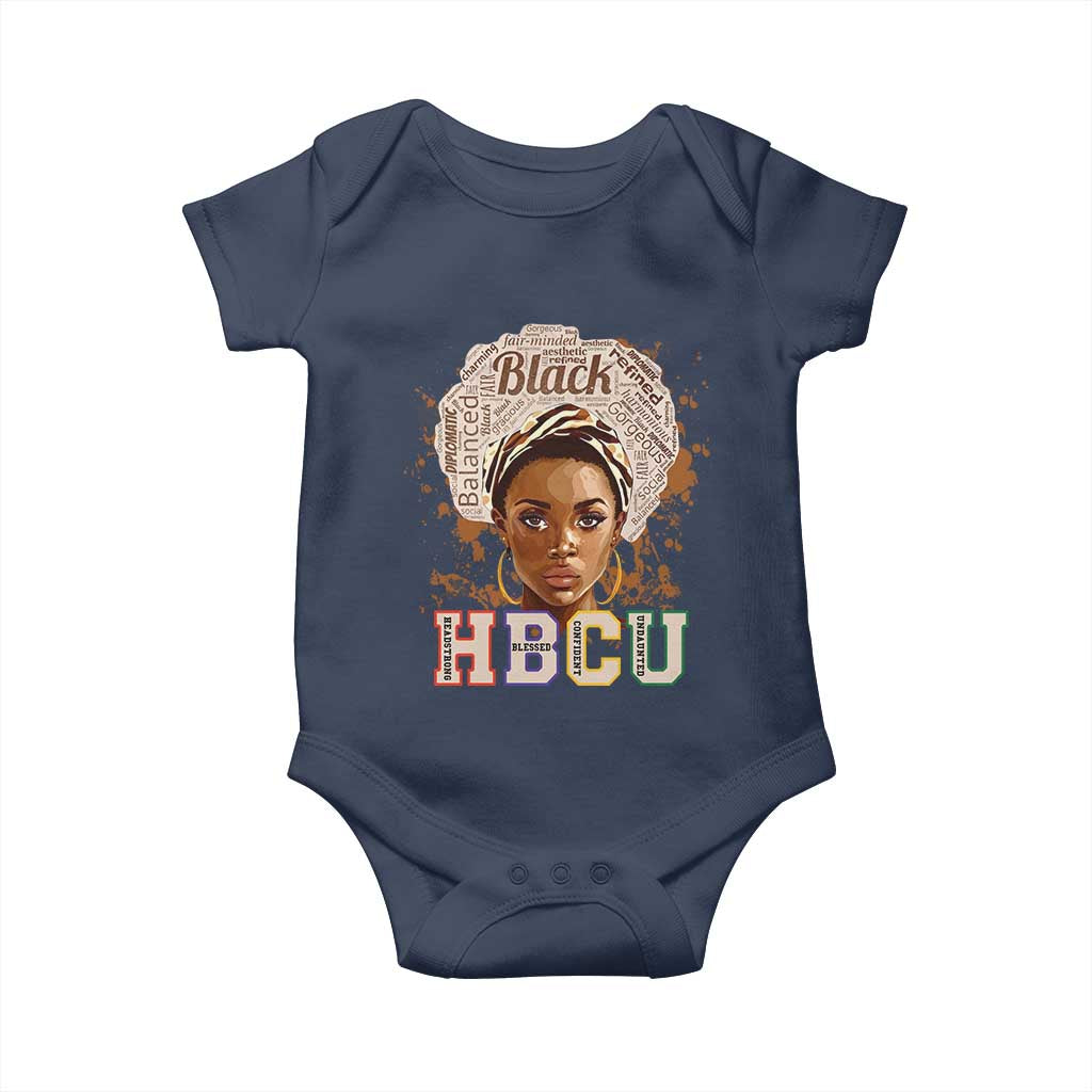 Black Educated HBCU Baby Onesie Headstrong Blessed Confident Undaunted TS02 Navy Print Your Wear