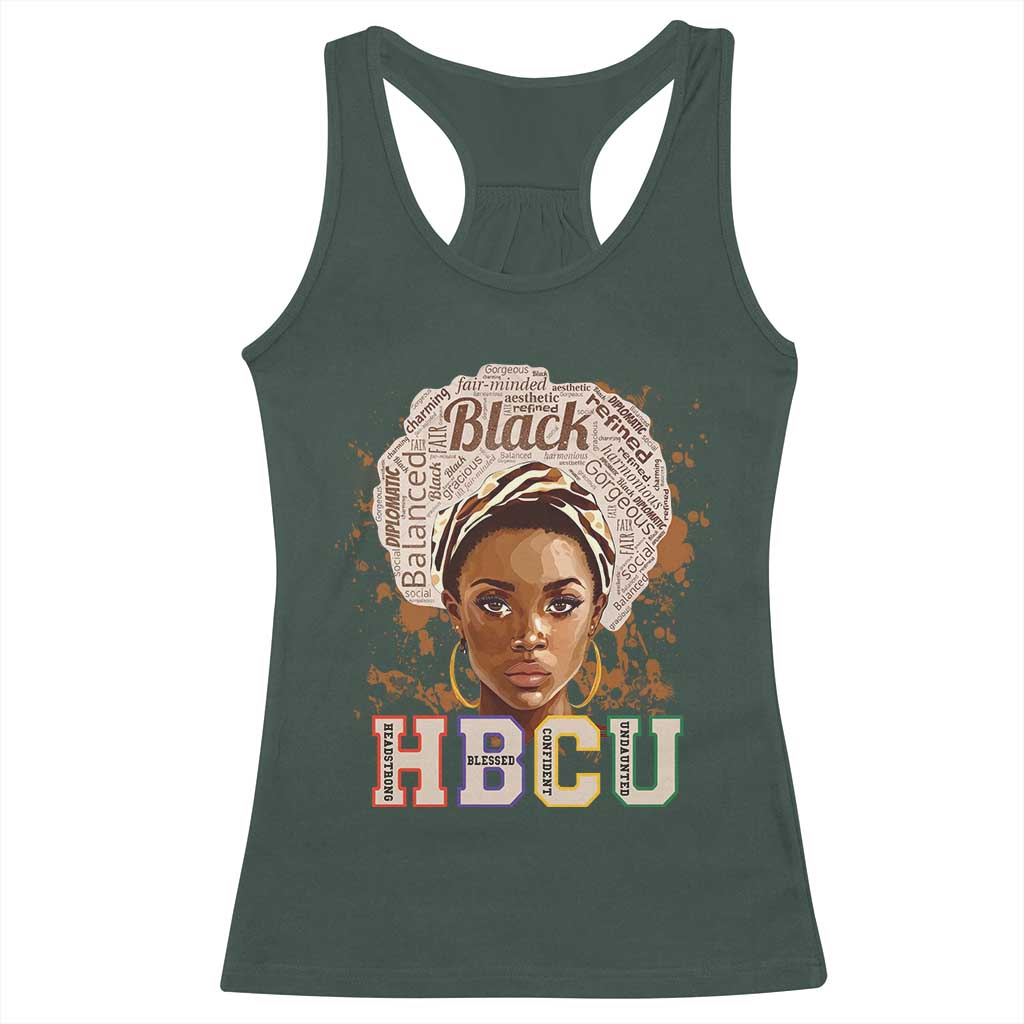 Black Educated HBCU Racerback Tank Top Headstrong Blessed Confident Undaunted TS02 Dark Forest Green Print Your Wear