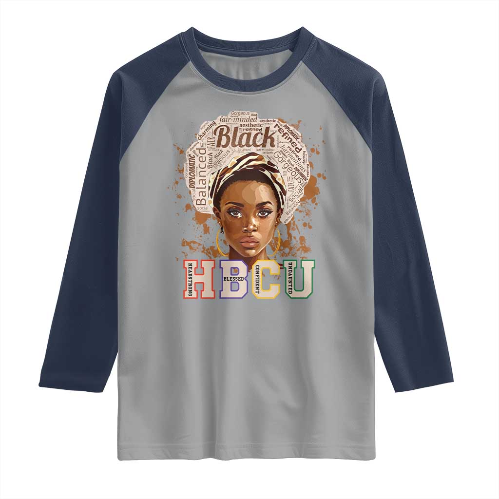 Black Educated HBCU Raglan Shirt Headstrong Blessed Confident Undaunted TS02 Sport Gray Navy Print Your Wear