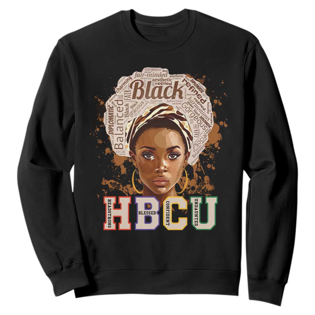 HBCU Sweatshirt Headstrong Blessed Confident Undaunted Black Educated Graduation TS02 Black Printyourwear