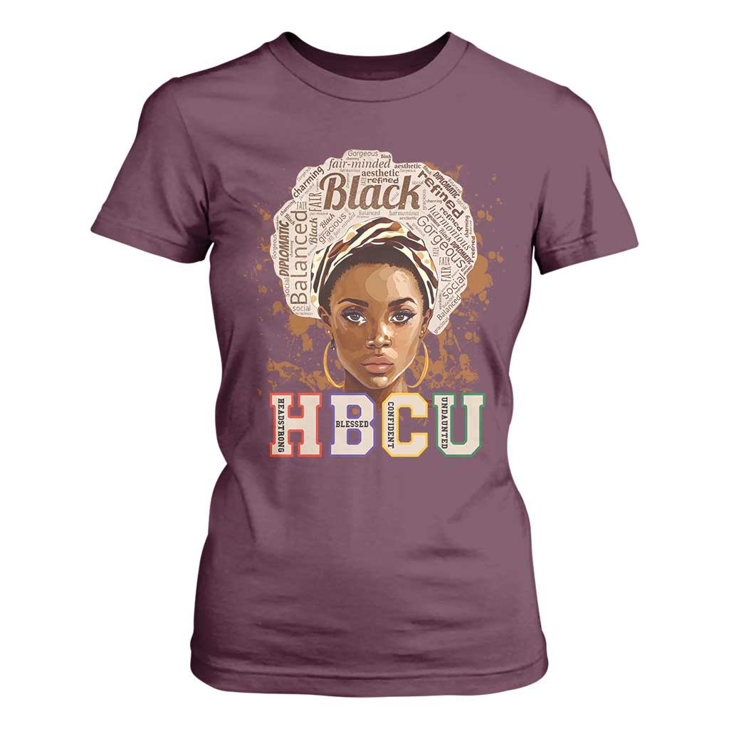 Black Educated HBCU T Shirt For Women Headstrong Blessed Confident Undaunted TS02 Maroon Print Your Wear