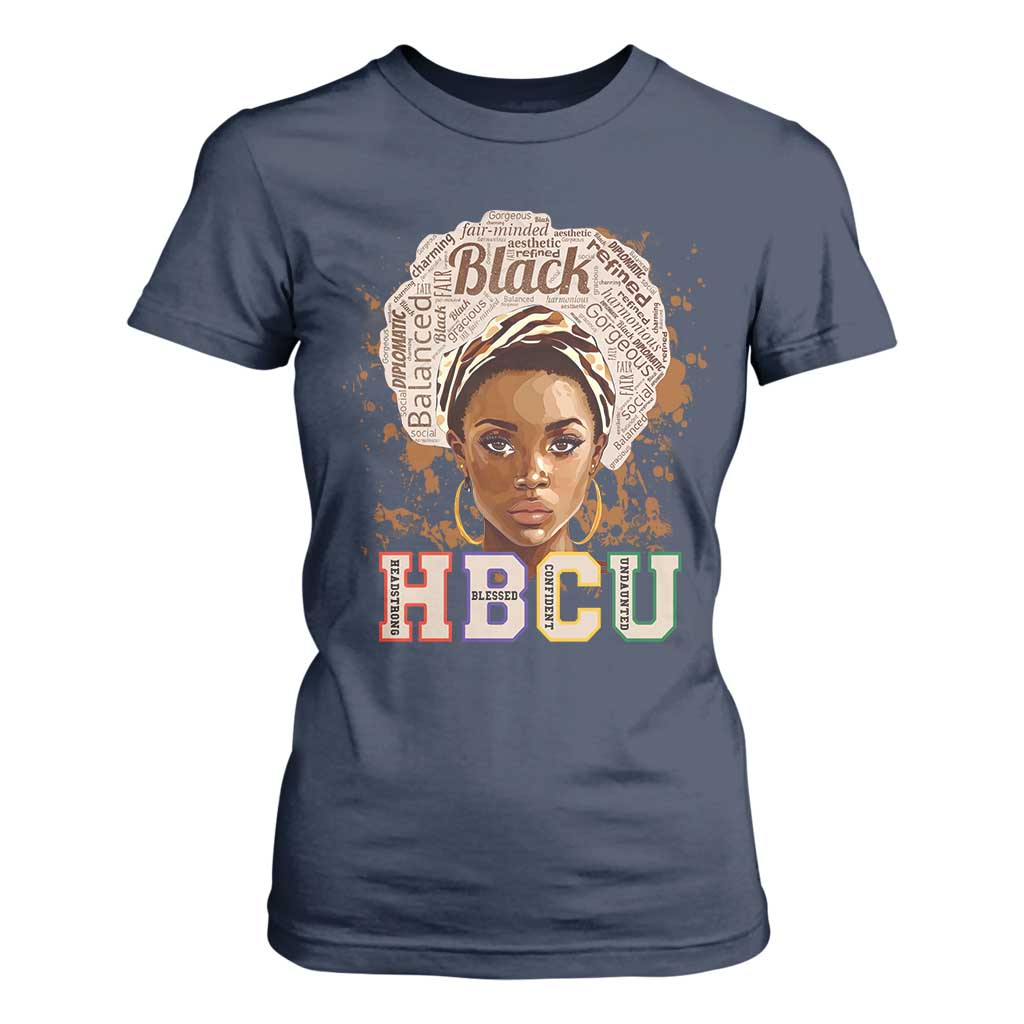 Black Educated HBCU T Shirt For Women Headstrong Blessed Confident Undaunted TS02 Navy Print Your Wear