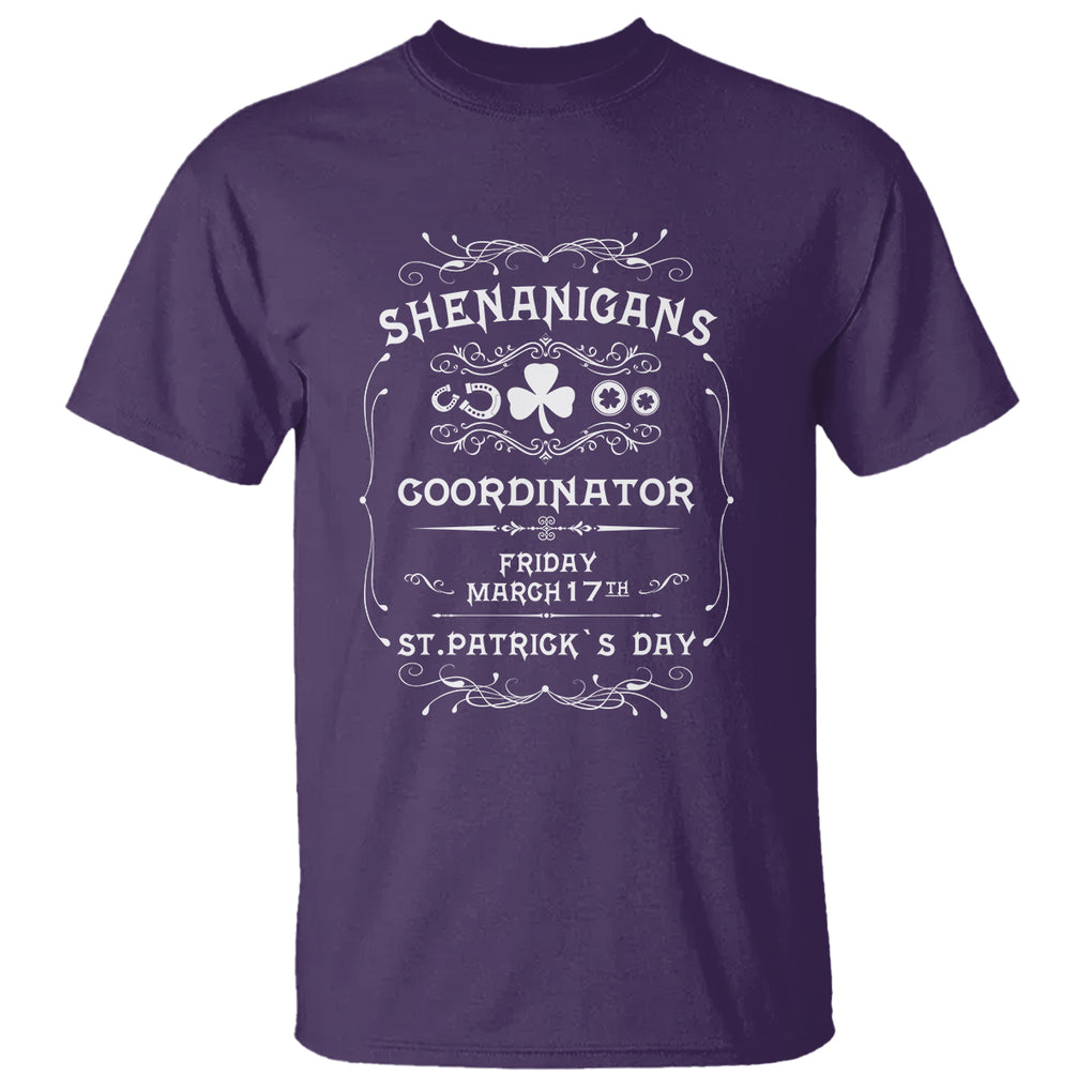 Funny St. Patricks Day T Shirt Shenanigans Coordinator TS02 Purple Printyourwear