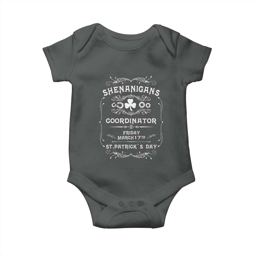 Funny St Patricks Day Baby Onesie Shenanigans Coordinator TS02 Dark Heather Print Your Wear