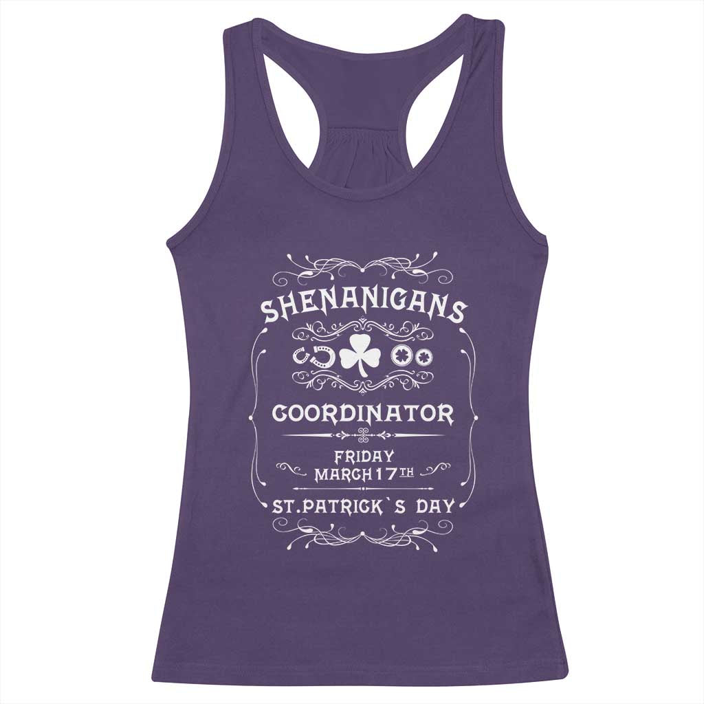 Funny St Patricks Day Racerback Tank Top Shenanigans Coordinator TS02 Purple Print Your Wear