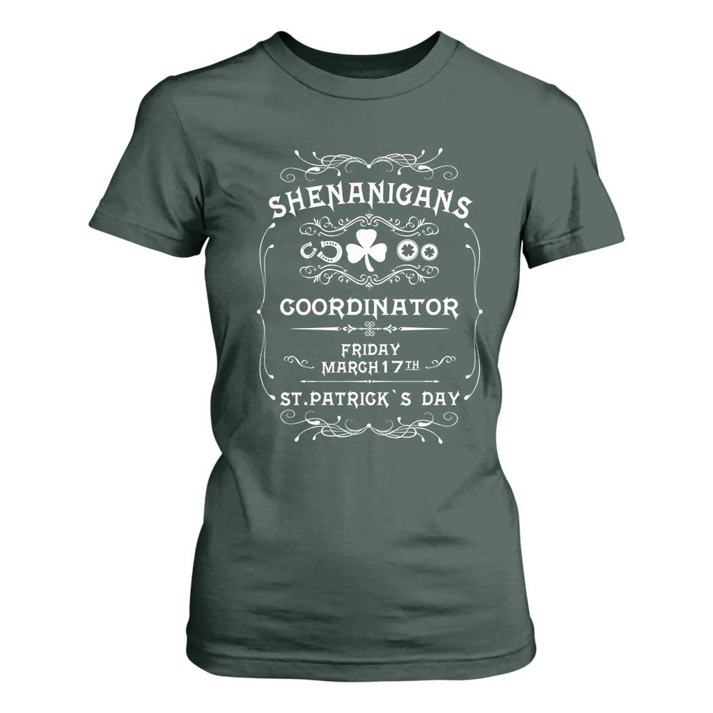 Funny St Patricks Day T Shirt For Women Shenanigans Coordinator TS02 Dark Forest Green Print Your Wear