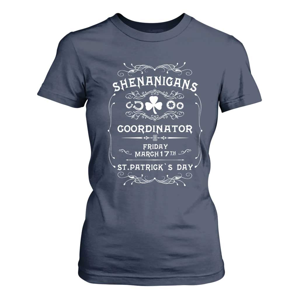 Funny St Patricks Day T Shirt For Women Shenanigans Coordinator TS02 Navy Print Your Wear