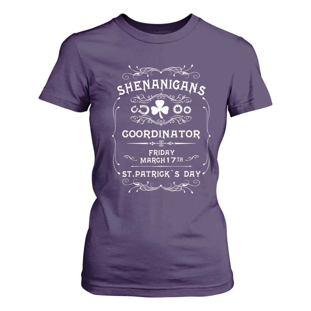 Funny St Patricks Day T Shirt For Women Shenanigans Coordinator TS02 Purple Print Your Wear