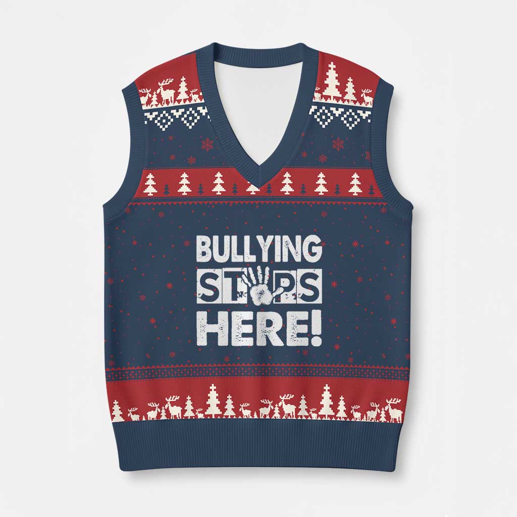 Pink Shirt Day V-Neck Knit Sweater Vest Bullying Stops Here Stand Up To Bullies TS02 Navy Red Print Your Wear