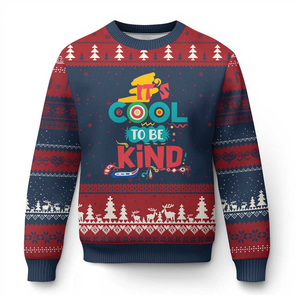 Pink Shirt Day Ugly Christmas Sweater It's Cool To Be Kind Anti Bullying Choose Kindness TS02 Navy Red Print Your Wear