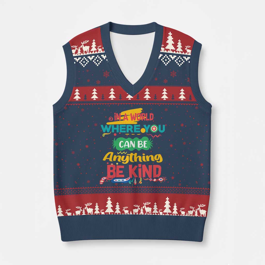 Pink Shirt Day V-Neck Knit Sweater Vest In A World Where You Can Be Anything Be Kind Choose Kindness TS02 Navy Red Print Your Wear