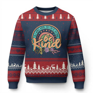 Pink Shirt Day Ugly Christmas Sweater In A World Where You Can Be Anything Be Kind Rainbow Choose Kindness TS02 Navy Red Print Your Wear
