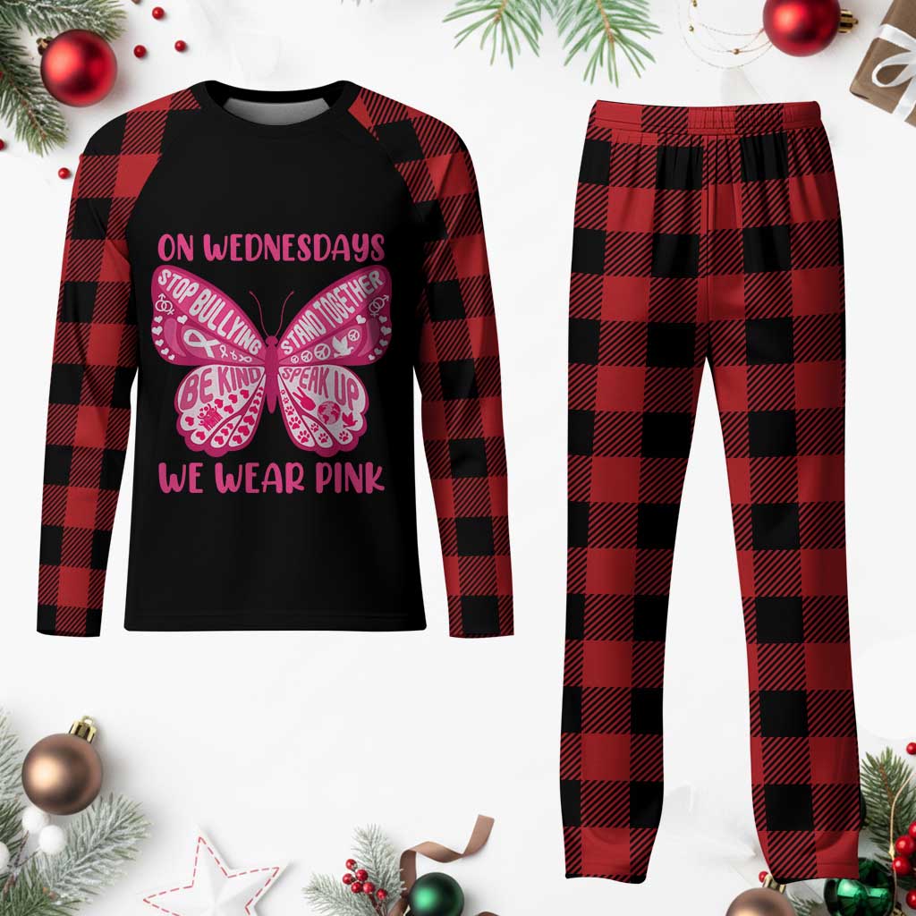 Pink Shirt Day Plaid Pajama Set On Wednesdays We Wear Pink Anti Bullying Butterfly TS02 Buffalo Plaid Print Your Wear