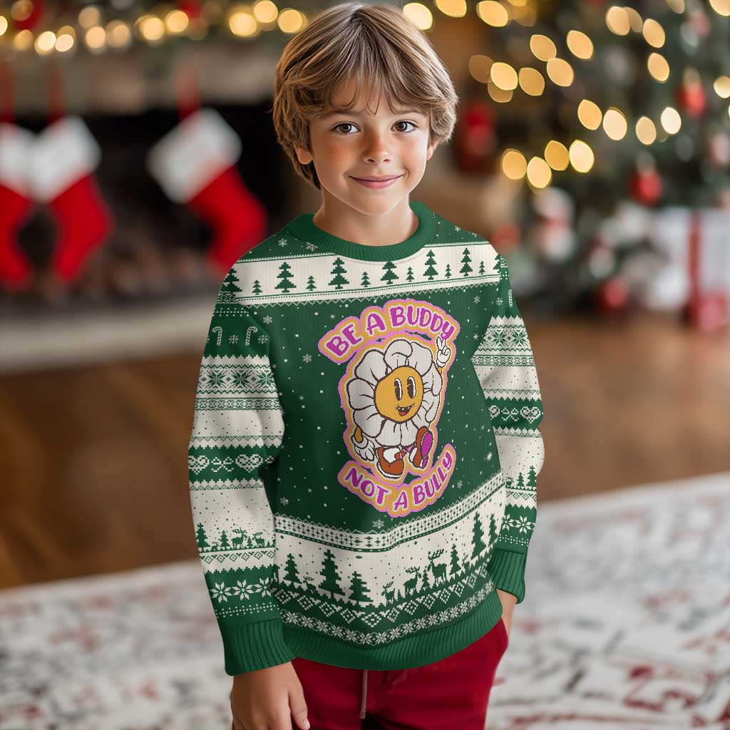 Pink Shirt Day Ugly Christmas Sweater Be A Buddy Not A Bully Anti Bullying Funny Wordplay TS02 Forest Green Beige Print Your Wear