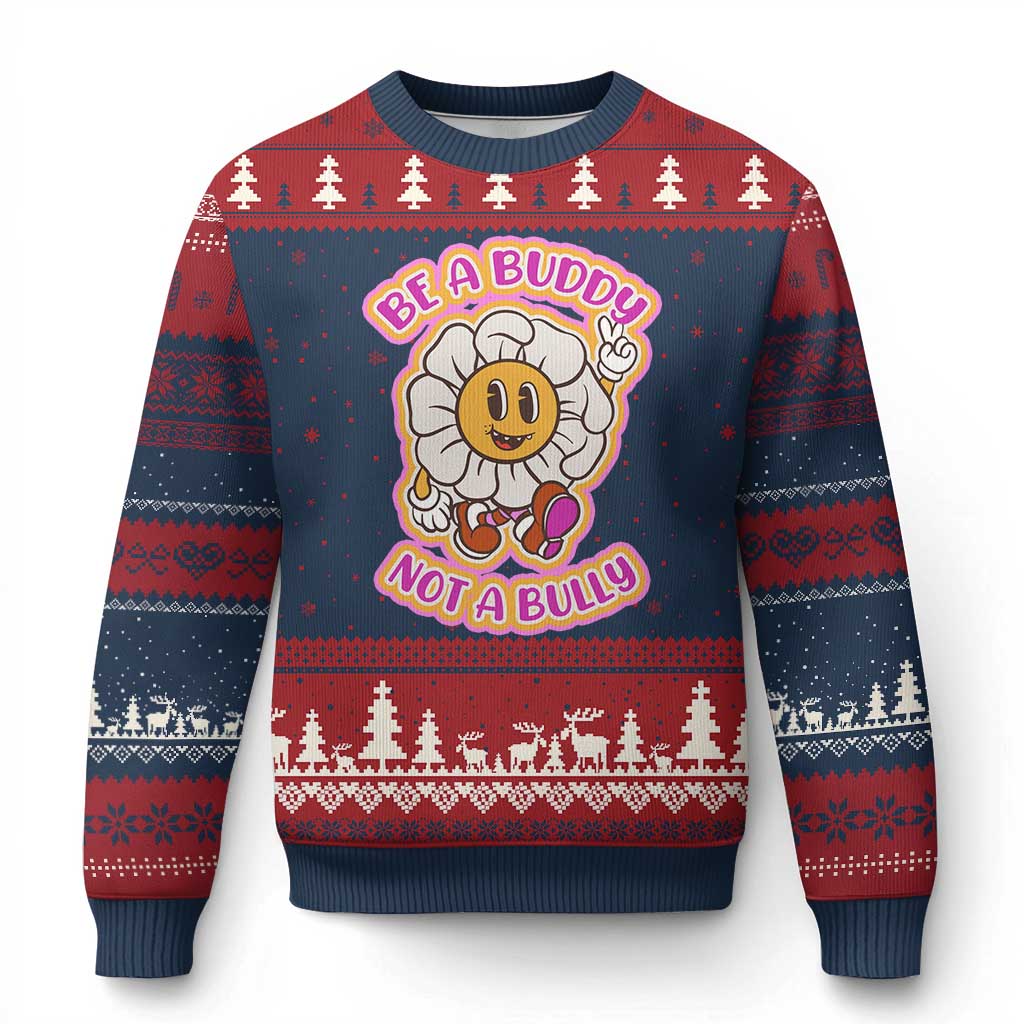 Pink Shirt Day Ugly Christmas Sweater Be A Buddy Not A Bully Anti Bullying Funny Wordplay TS02 Navy Red Print Your Wear