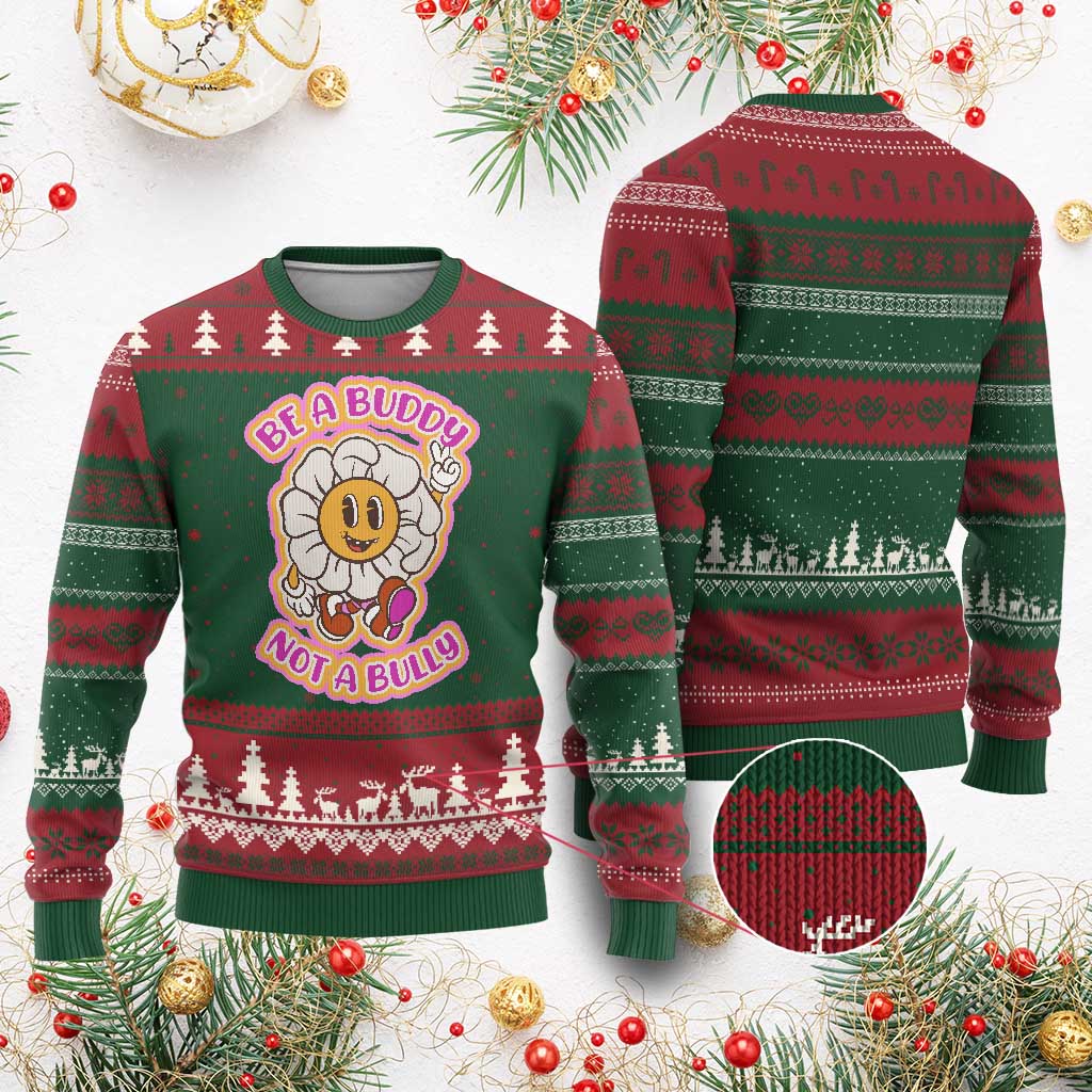 Pink Shirt Day Ugly Christmas Sweater Be A Buddy Not A Bully Anti Bullying Funny Wordplay TS02 Red Green Print Your Wear