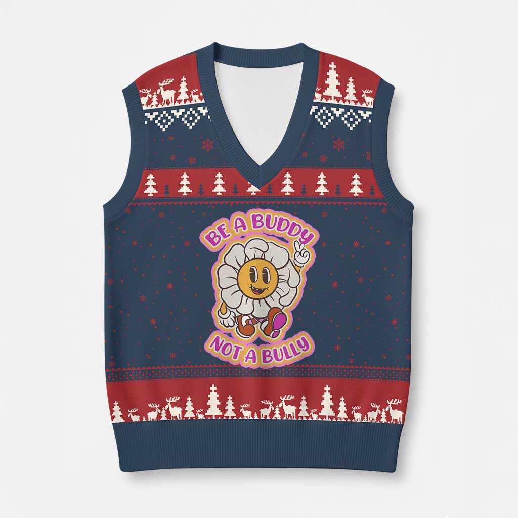 Pink Shirt Day V-Neck Knit Sweater Vest Be A Buddy Not A Bully Anti Bullying Funny Wordplay TS02 Navy Red Print Your Wear