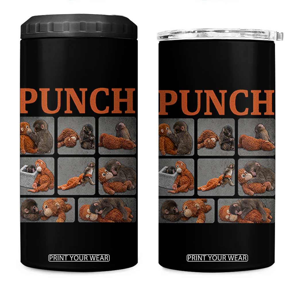 Cute Baby Monkey Punch with Plush Toy Graphic 4 in 1 Can Cooler Tumbler TS02 One Size: 16 oz Black Print Your Wear