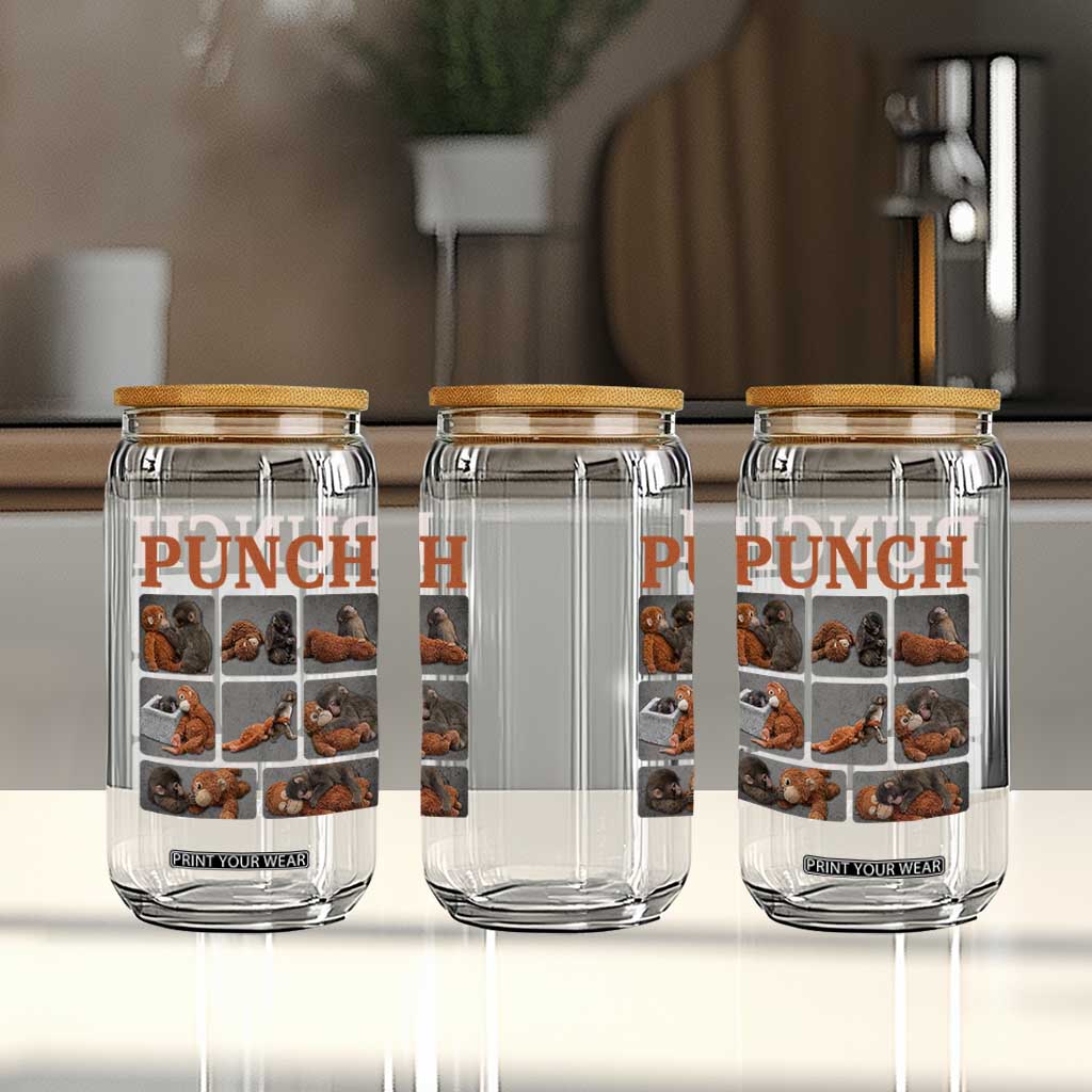 Cute Baby Monkey Punch with Plush Toy Graphic Glass Can TS02 Print Your Wear