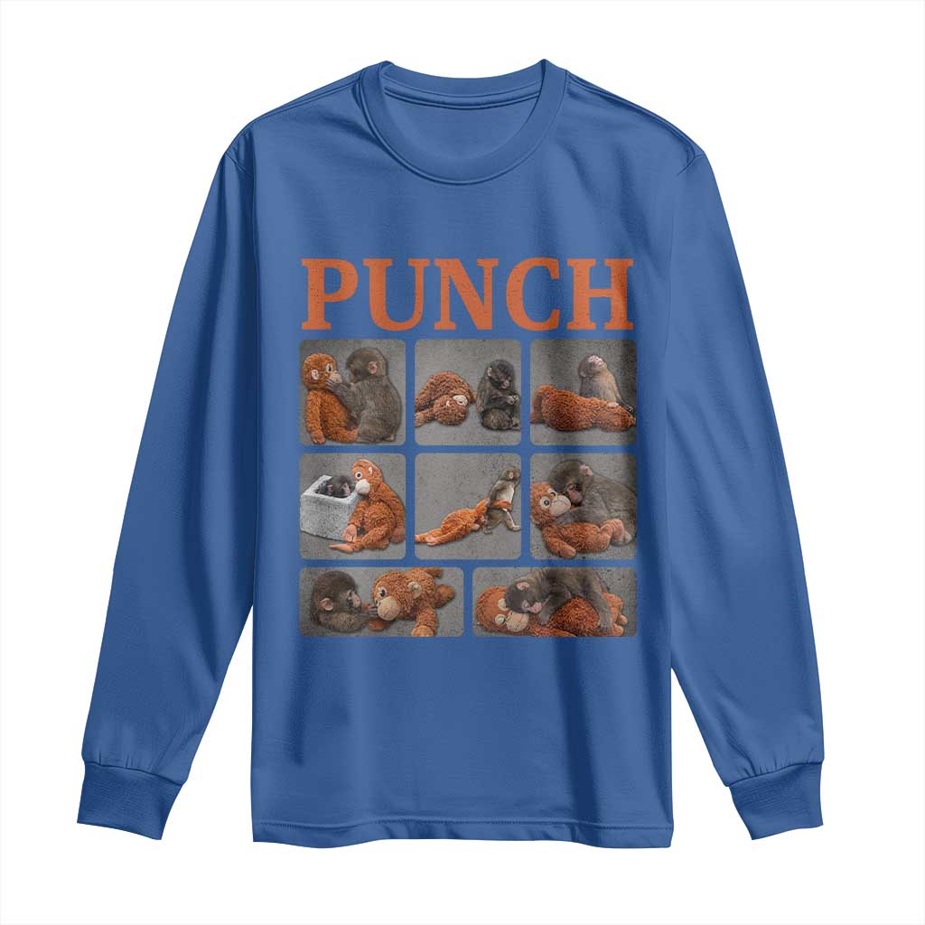 Cute Baby Monkey Punch with Plush Toy Graphic Long Sleeve Shirt TS02 Royal Blue Print Your Wear
