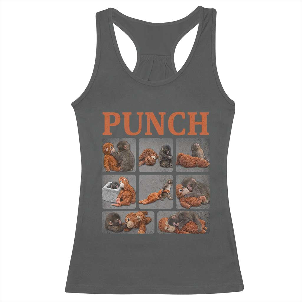 Cute Baby Monkey Punch with Plush Toy Graphic Racerback Tank Top TS02 Dark Heather Print Your Wear