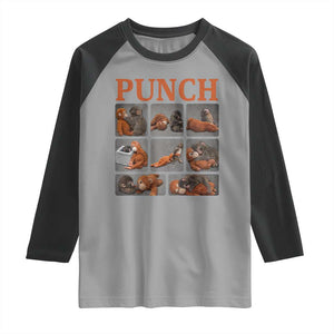 Cute Baby Monkey Punch with Plush Toy Graphic Raglan Shirt TS02 Sport Gray Black Print Your Wear