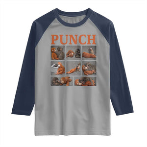 Cute Baby Monkey Punch with Plush Toy Graphic Raglan Shirt TS02 Sport Gray Navy Print Your Wear