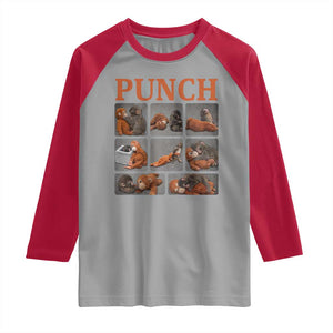 Cute Baby Monkey Punch with Plush Toy Graphic Raglan Shirt TS02 Sport Gray Red Print Your Wear