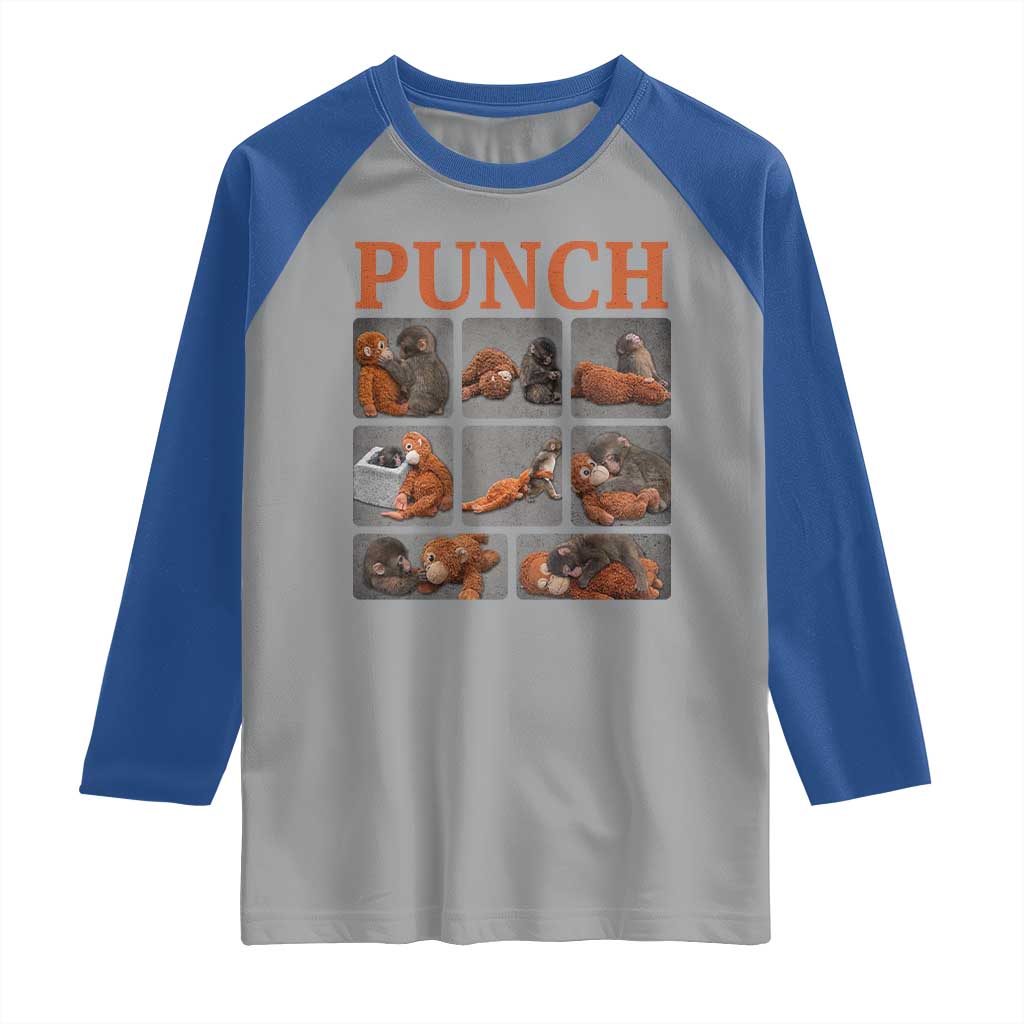 Cute Baby Monkey Punch with Plush Toy Graphic Raglan Shirt TS02 Sport Gray Royal Print Your Wear