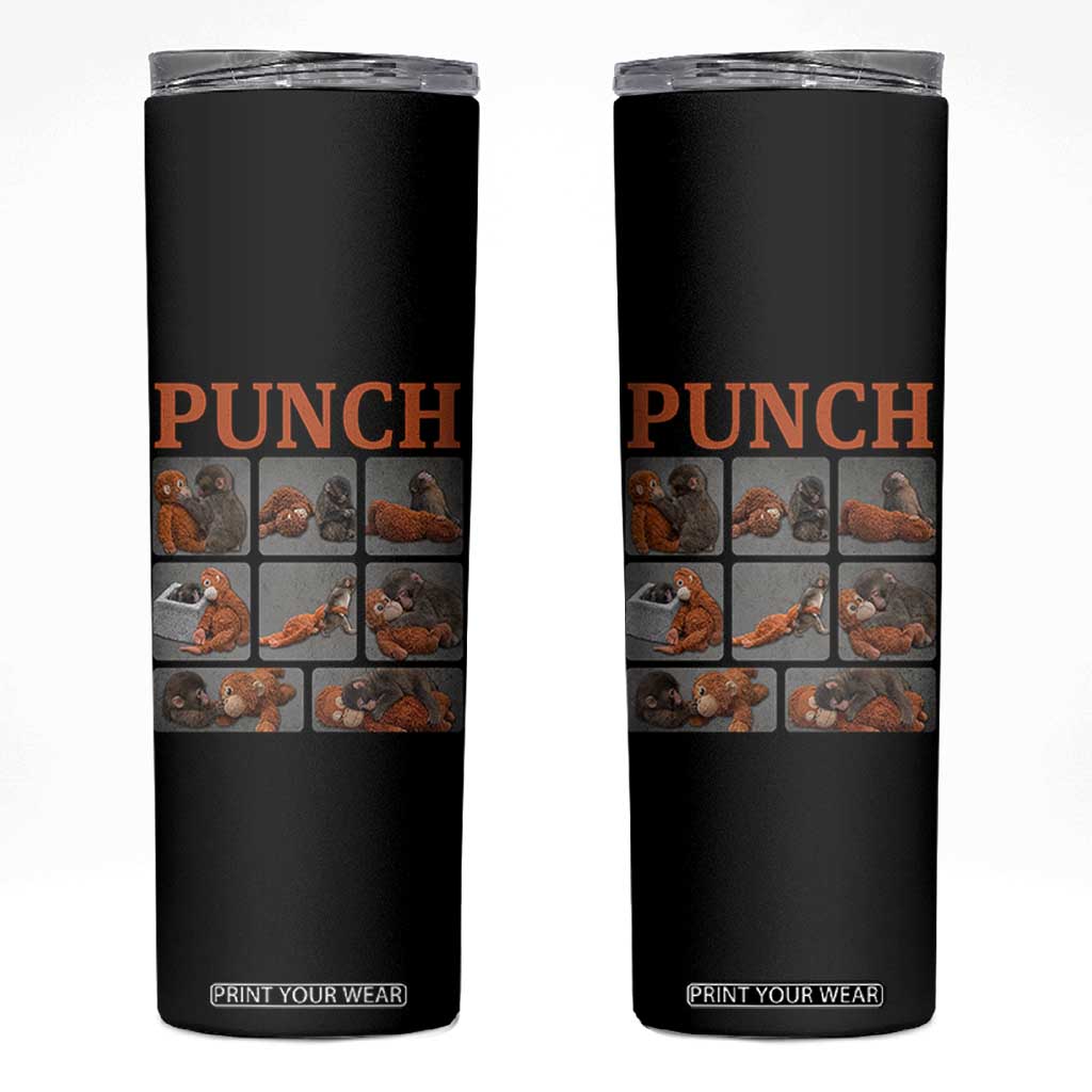 Cute Baby Monkey Punch with Plush Toy Graphic Skinny Tumbler TS02 Black Print Your Wear